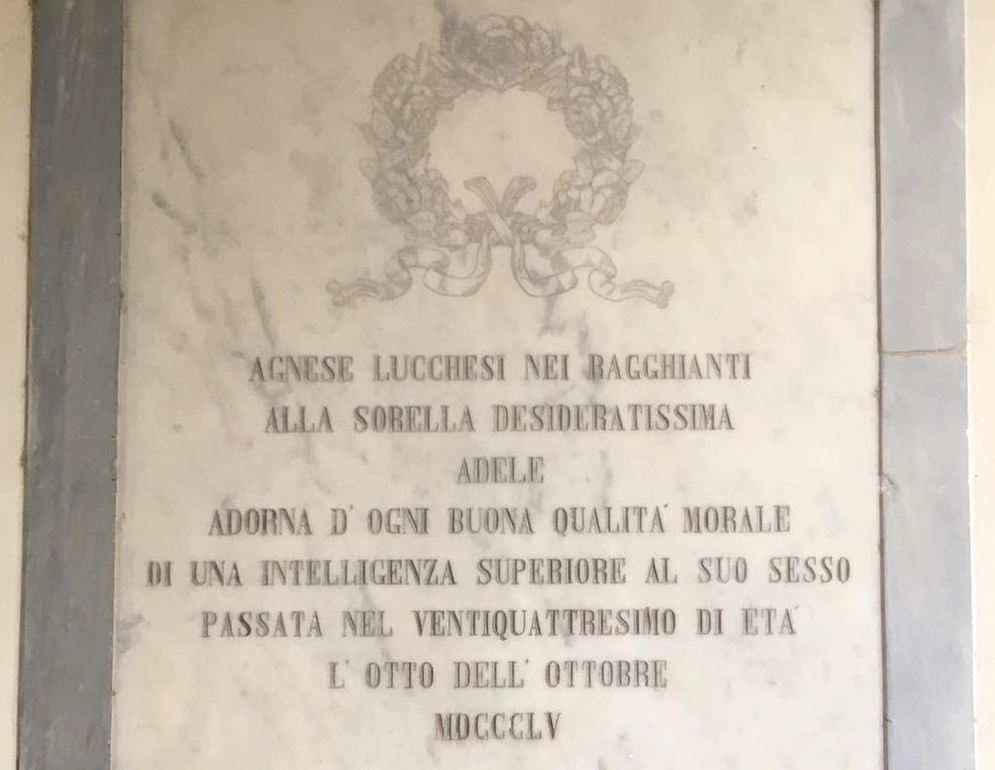 The tombstone dedicated to Adele in the cloister of the convent of the Church of San Francesco